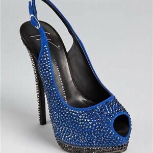 Giuseppe Zanotti Blue Crystal Slingback Heels